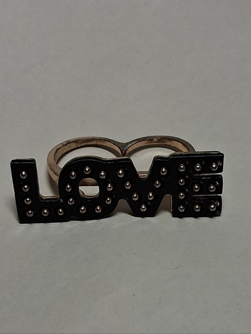 Black LOVE Double-Band Ring with Stud Accents